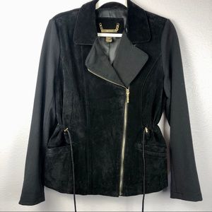 IMAN Suede Real Leather Jacket with Waist Drawstrings - Medium